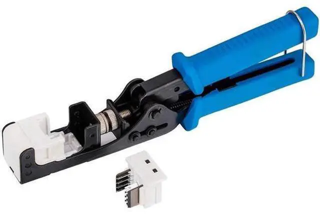 Alt view image 6 of 7 - SATMAXIMUM Cat6 Keystone Jack Kit - 10 Pack 45° White RJ45 Keystone Jacks + Termination Tool for 45° Keystone + 10 Pack 1-Port Keystone Inserts