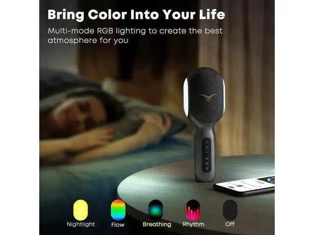 Alt view image 7 of 7 - Wireless Bluetooth Karaoke Microphone, 5-in-1 Portable Handheld Mic Speaker with Dynamic RGB Lights, Mini Karaoke Machine for Car Travel Home Party,Music Recording, Duet Singing, Gift for Kids Adults