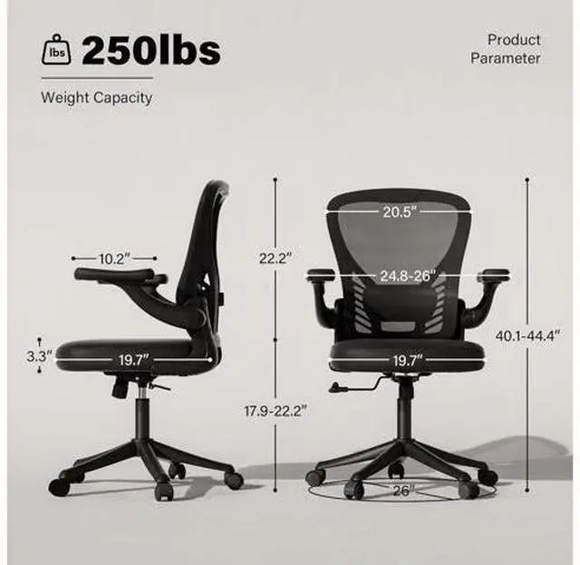 Alt view image 2 of 7 - GYI Ergonomic Office Chair, Mesh Desk Chair with Adjustable Lumbar Support and 3D Flip-up Arms, Computer Chair with Wheels, Black