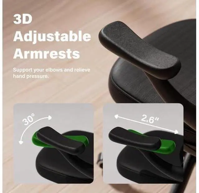 Alt view image 4 of 7 - GYI Ergonomic Office Chair, Mesh Desk Chair with Adjustable Lumbar Support and 3D Flip-up Arms, Computer Chair with Wheels, Black