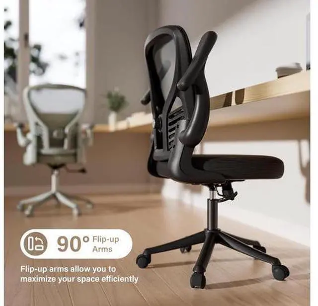 Alt view image 5 of 7 - GYI Ergonomic Office Chair, Mesh Desk Chair with Adjustable Lumbar Support and 3D Flip-up Arms, Computer Chair with Wheels, Black