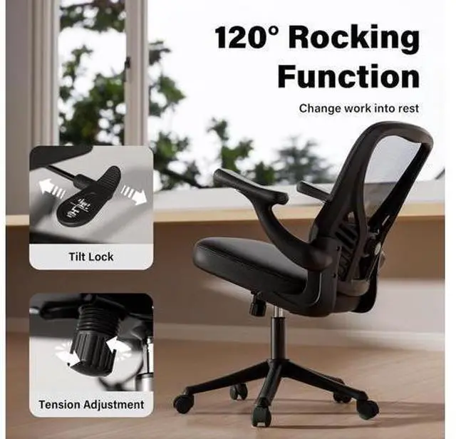 Alt view image 7 of 7 - GYI Ergonomic Office Chair, Mesh Desk Chair with Adjustable Lumbar Support and 3D Flip-up Arms, Computer Chair with Wheels, Black