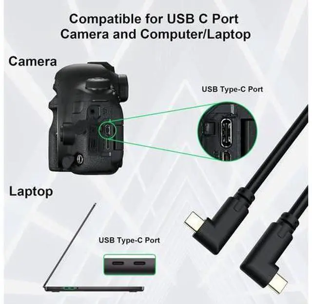 Alt view image 5 of 7 - COOYA Camera Tethering Cable Dual USB C + USB C 90° Right Angle Cord 5Gbps Fast Transfer & Connection Between Camera and Computer for Sony A7 IV/III, A7R IV, A7C2, Canon R10 R8 R6 R5 Nikon Z9 Z8 Z7