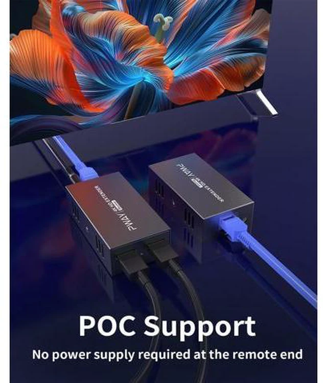 Alt view image 6 of 7 - PWAY 4K @60Hz HDMI Over Ethernet Extender Over CAT5 CAT6 CAT7, HDR10 200Ft Long Distance with Loop Out, Support Poc, HDMI2.0 HDCP2.2