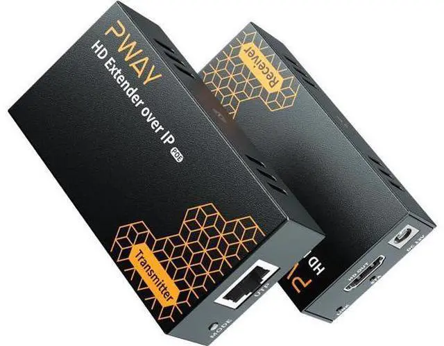 Main image of PWAY 400ft HDMI Extender Over Ethernet Cat5e/6, HDMI Over POE IP Kit, One to Many via 100M/1000M Switch, No Delay 1080p Video Extender for TV, PW-DT273P