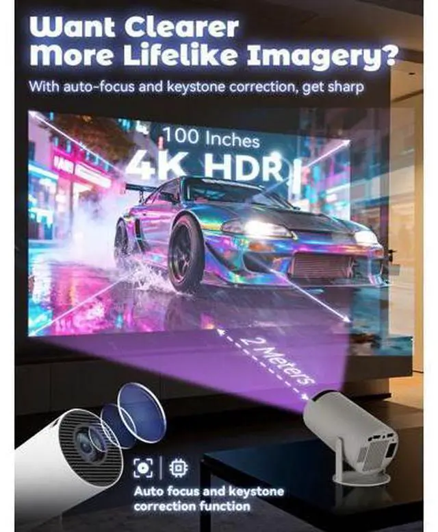 Alt view image 3 of 7 - Projector Window Projector, Mini Projector with Wifi and Bluetooth, 4k Projector, Auto Keystone, Low Latency & 180° Rotation Projector for Bedroom