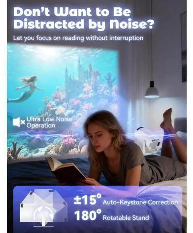 Alt view image 5 of 7 - Projector Window Projector, Mini Projector with Wifi and Bluetooth, 4k Projector, Auto Keystone, Low Latency & 180° Rotation Projector for Bedroom