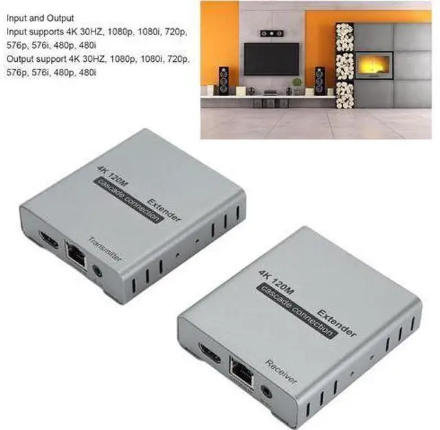 Alt view image 2 of 7 - 4K HDMI Over Ethernet CAT5e Cat6 Extender, Extender RJ45 4K@30Hz Upto 120M HDMI Extender Over RJ45 Ethernet LAN Cable Cascade Connection HD Amplifier Extender (US)