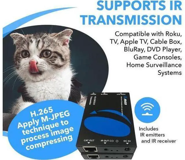 Alt view image 6 of 7 - OREI HDMI Extender Over Single Ethernet CAT6/CAT7 Cable Supports 1080p, 60Hz, 3D, HD Audio with IR Over IP Up to 330 FT