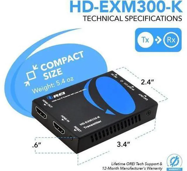 Alt view image 5 of 7 - OREI HDMI Extender Over Single Ethernet CAT6/CAT7 Cable Supports 1080p, 60Hz, 3D, HD Audio with IR Over IP Up to 330 FT