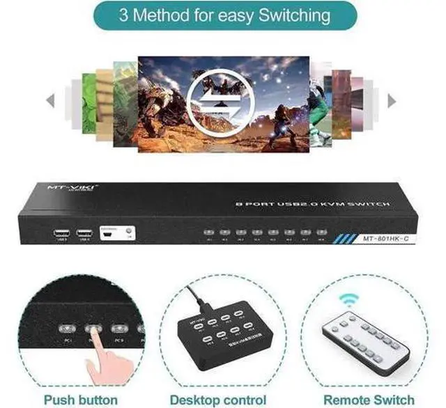 Alt view image 2 of 7 - 8 Port KVM Switch HDMI, MT-VIKI 4K@30Hz Rack Mount KVM HDMI Switch w/IR Remote & Wire-Desktop Controller & 8 HDMI KVM Cables