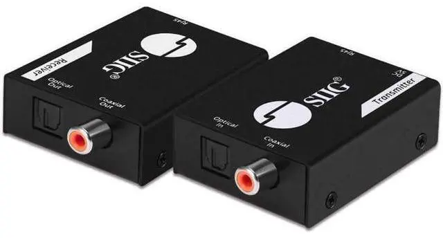 Main image of SIIG Digital & Optical Audio Extender Over Cat5e/6 Ethernet Cable up to 990ft, Audio Converter, S/PDIF Toslink & Coaxial, Digital 5.1 or PCM 2.0, Metal Housing, ESD Protection,(CE-AU0411-S1)