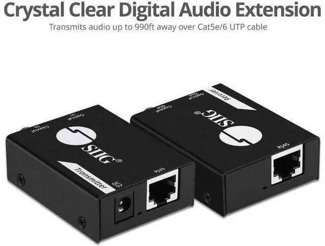 Alt view image 6 of 7 - SIIG Digital & Optical Audio Extender Over Cat5e/6 Ethernet Cable up to 990ft, Audio Converter, S/PDIF Toslink & Coaxial, Digital 5.1 or PCM 2.0, Metal Housing, ESD Protection,(CE-AU0411-S1)