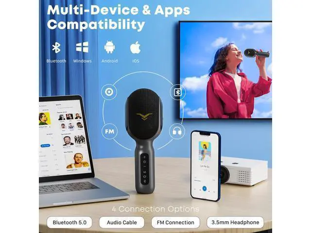 Alt view image 3 of 7 - Wireless Bluetooth Karaoke Microphone, 5-in-1 Portable Handheld Mic Speaker with Dynamic RGB Lights, Mini Karaoke Machine for Car Travel Home Party,Music Recording, Duet Singing, Gift for Kids Adults