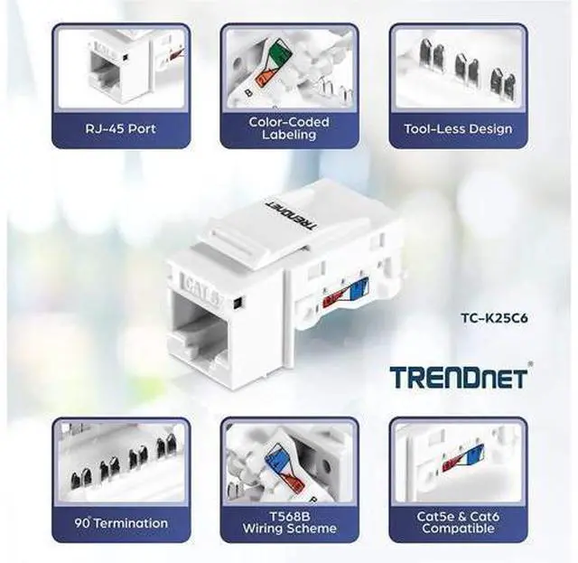 Alt view image 4 of 7 - TRENDnet 24-Port Blank Keystone 1U Patch Panel Bundle, Includes (Qty 1) TRENDnet Cat6 Keystone Jack 25-Pack