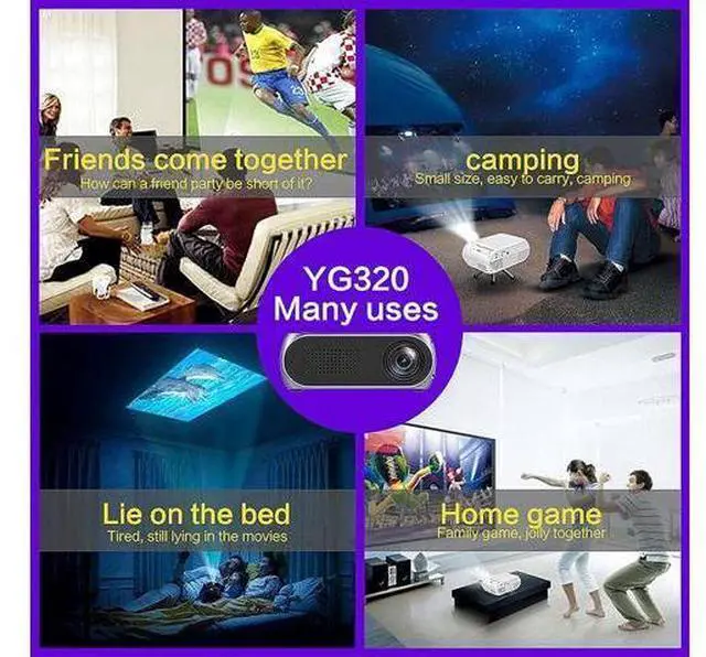 Alt view image 6 of 7 - Mini Projector,HD 1080P DLP Portable Projector with Rechargeable Battery,YG320 Battery Version Mini LCD USB Projector and 100-240V Movie Projector(US)