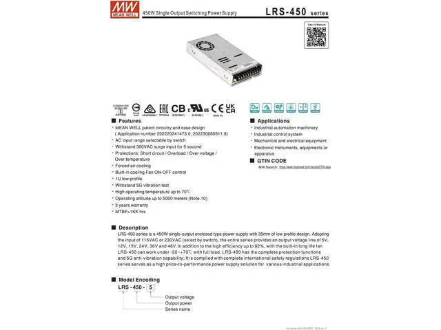 Alt view image 3 of 7 - Original Mean Well LRS-450-24 450W 24V Switching Power Supply 110V/220V AC to 24V DC 18.8A 450W dc Power Supply Transformer