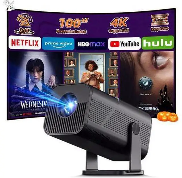 Main image of Mini Projector with WiFi and Bluetooth, 4k Support Portable Outdoor Projector, 200 ANSI Lumens, Smart Projector with Android, Built-in App Movie Proyector for Home Theater, Camping, Gaming