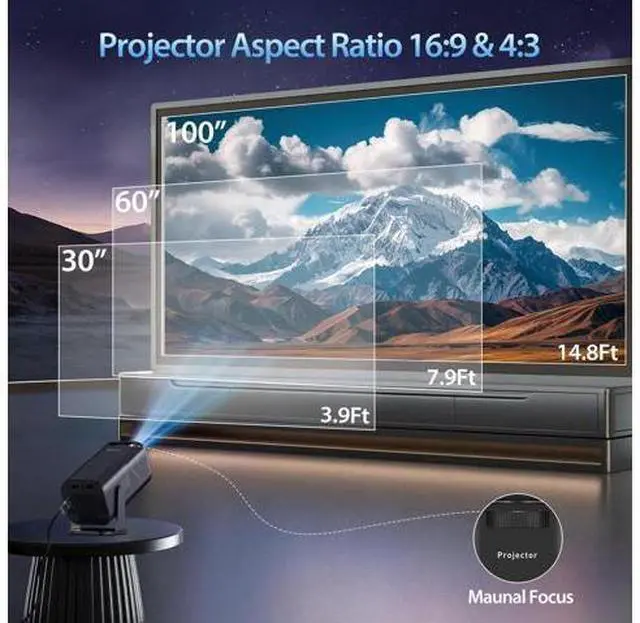 Alt view image 3 of 7 - Mini Projector with WiFi and Bluetooth, 4k Support Portable Outdoor Projector, 200 ANSI Lumens, Smart Projector with Android, Built-in App Movie Proyector for Home Theater, Camping, Gaming