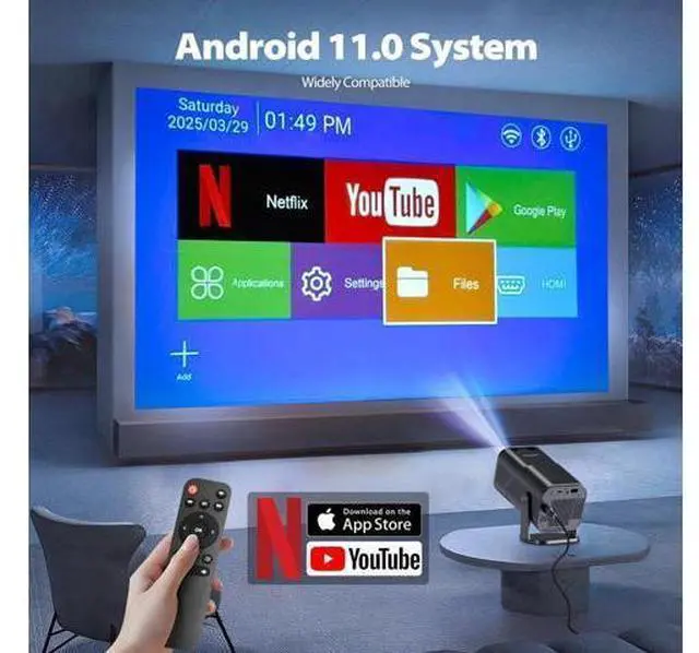 Alt view image 4 of 7 - Mini Projector with WiFi and Bluetooth, 4k Support Portable Outdoor Projector, 200 ANSI Lumens, Smart Projector with Android, Built-in App Movie Proyector for Home Theater, Camping, Gaming