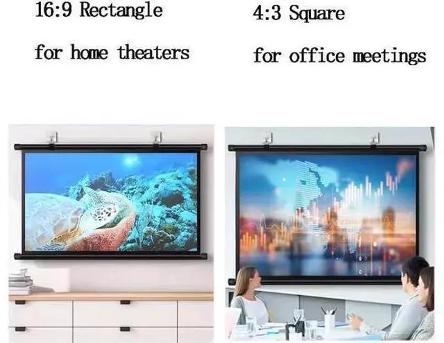 Alt view image 2 of 7 - Manual Pull Down Projector Screen 40in 50in 60in Home Theater Projector Movie Screen 4K HD Projection Screen, Wall/Ceiling Mount(60inch(16:9))