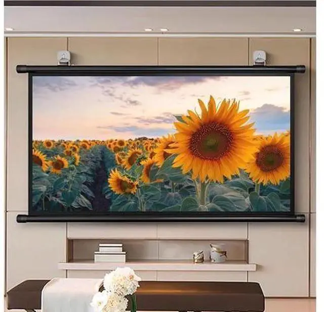 Alt view image 6 of 7 - Manual Pull Down Projector Screen 40in 50in 60in Home Theater Projector Movie Screen 4K HD Projection Screen, Wall/Ceiling Mount(60inch(16:9))