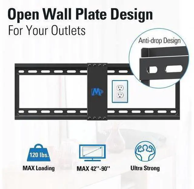 Alt view image 5 of 7 - Mounting Dream TV Wall Mount, UL Listed Advanced TV Bracket for Most 42-90 Inches TVs with Full Tilt Extension up to 7 Inches, Fits 16, 18, 24 Inches Studs, Max VESA 600x400mm and 120Lbs, MD2104
