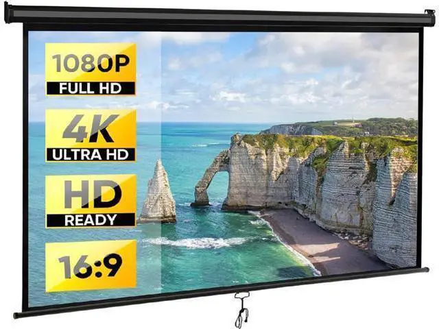Main image of ZENY Outdoor Projector Screen Pull Down 80 Inch 16:9 HD Projection Screen, Roll Down Ceiling Projector Screen, Portable Indoor Outdoor Movie Screen