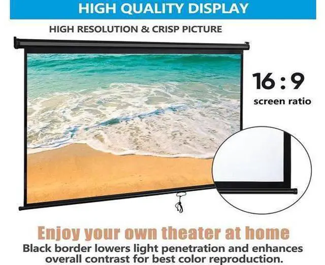 Alt view image 3 of 7 - ZENY Outdoor Projector Screen Pull Down 80 Inch 16:9 HD Projection Screen, Roll Down Ceiling Projector Screen, Portable Indoor Outdoor Movie Screen
