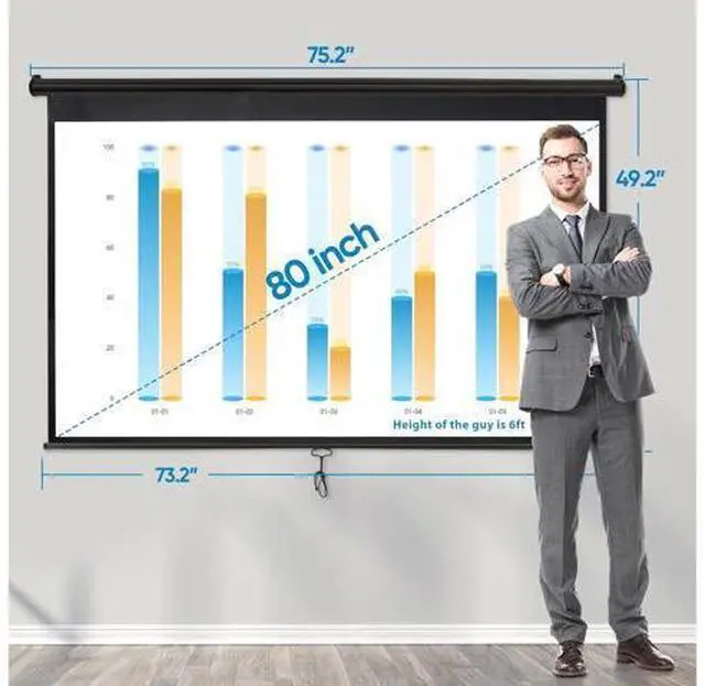 Alt view image 2 of 7 - ZENY Outdoor Projector Screen Pull Down 80 Inch 16:9 HD Projection Screen, Roll Down Ceiling Projector Screen, Portable Indoor Outdoor Movie Screen
