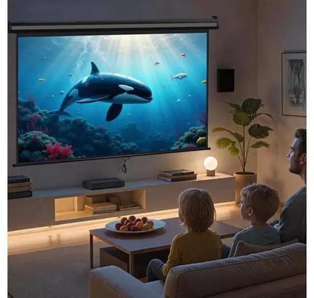 Alt view image 6 of 7 - ZENY Outdoor Projector Screen Pull Down 80 Inch 16:9 HD Projection Screen, Roll Down Ceiling Projector Screen, Portable Indoor Outdoor Movie Screen