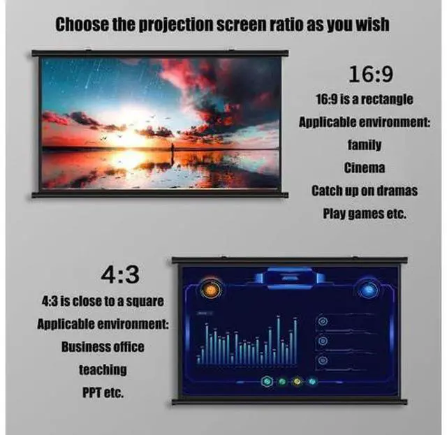 Alt view image 6 of 7 - 40" 50" 60" Projector Screen Manual Pull Down 16:9, 4:3 HD Projection Screen Portable Home Theater Projector Movie Screen(16:9,60inch)