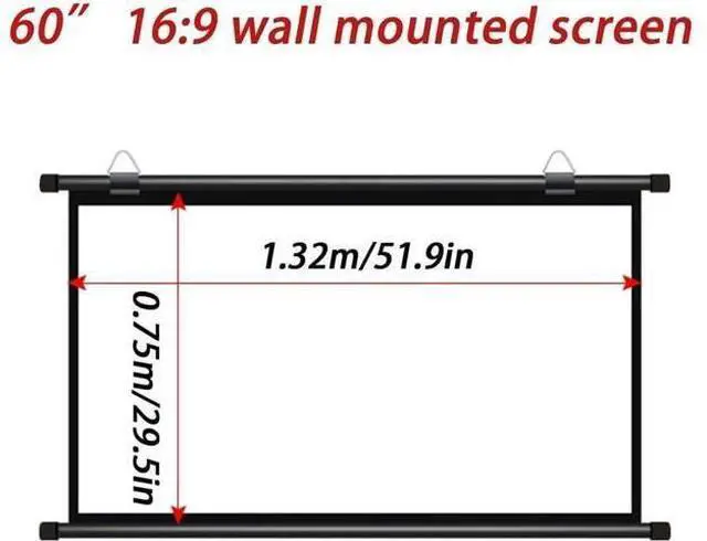 Alt view image 2 of 7 - Manual Pull Down Proiector Screen 60" 72" Wall Mounted Projector Movie Screen 4K Full HD Retractable Projector Screen, Format 4:3 16:9(60in(16:9))