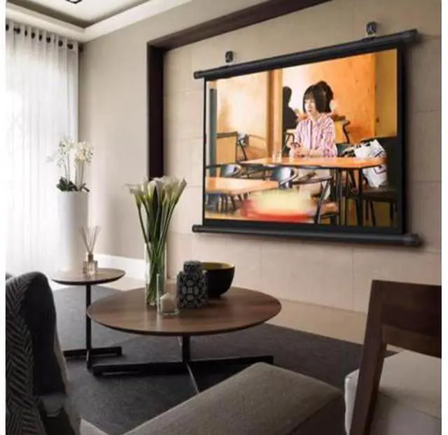 Alt view image 6 of 7 - Manual Pull Down Projection Screen 30" 40" 50" 60" 72" Projector Screen Outdoor Movie Screen Portable Wall HD Projector Screens(72 Inch (16:9))