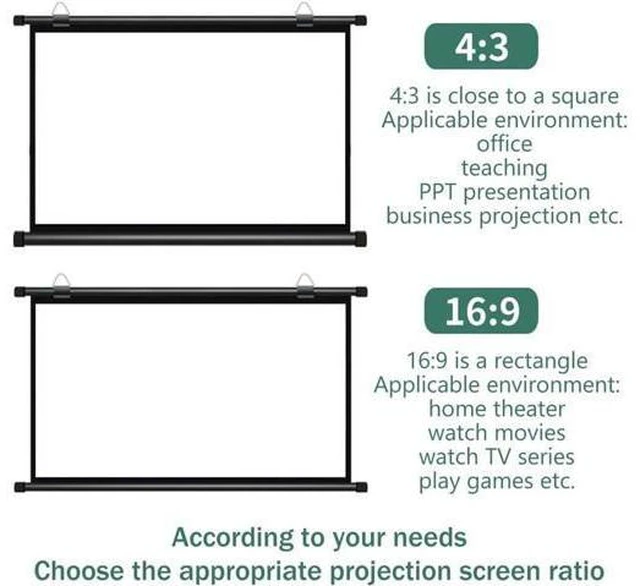 Alt view image 6 of 7 - Projector Screen Pull Down 60 Inch 72 Inch Retractable Projection Screen 16:9 Indoor Outdoor Projector Screen for Home Theater Cinema Office(4:3,40in)