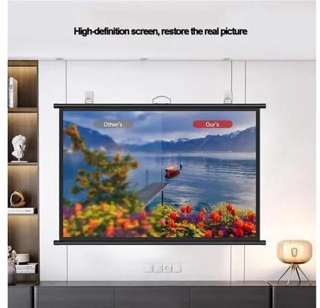 Alt view image 3 of 7 - Projector Screen Roll Up 40 50 60 Inch Portable HD Movie Screen Manual Pull Down Projection Screen Wall Mounted Ceiling Projector Curtain(4:3,60inch)