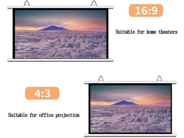 Alt view image 3 of 7 - Projector Screen 30 40 50 60 72 Inch Home Theater Movie Screen Pull Down Projector Screen Hanging 4K HD Movie Screen, 16:9 Format(16:9,60inch)