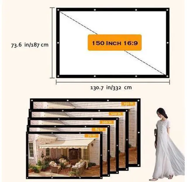 Alt view image 6 of 7 - Portable Projector Screen 16:9 HD Foldable Washable Projector Screen for Outside Theater Home Backyard Movies(150 Inch (L 332 x H 187 cm))