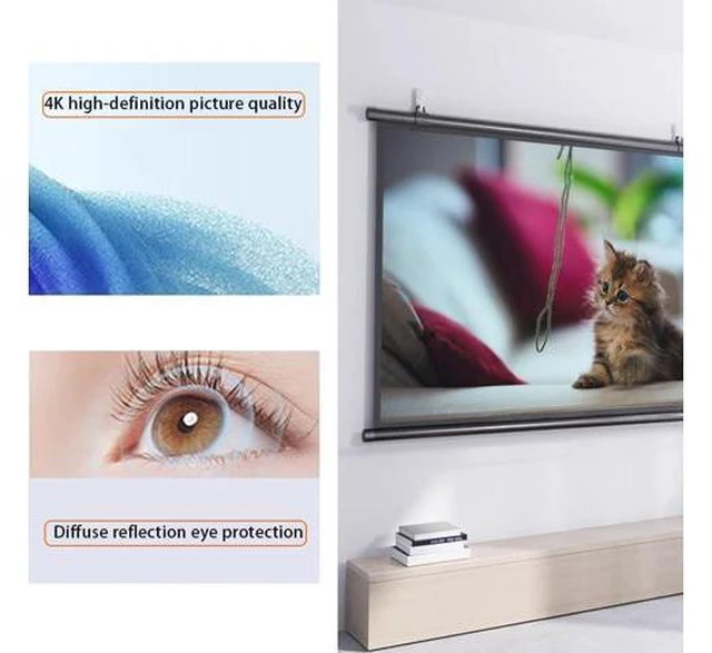 Alt view image 7 of 7 - Portable Projector Screen 40" 50" 60" Projection Screen for Movie Manual Pull-Down Movie Projector Screen for Theater Home, Wrinkle-Free(60in16:9)