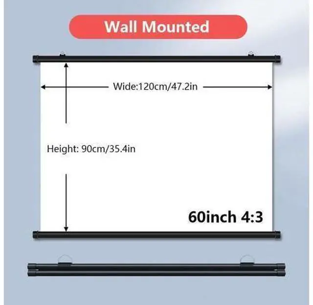 Alt view image 2 of 7 - HD Manual Projector Screen 50" 60" 72" Portable Home Theater Projector Screen HD 4K 4:3 16: 9 Hanging Movie Screen for Indoor Outdoor(4:3,60in)
