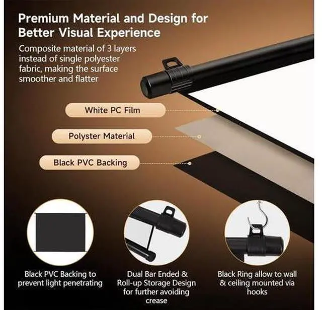 Alt view image 5 of 7 - Manual Pull Down Proiector Screen 60" 72" Wall Mounted Projector Movie Screen 4K Full HD Retractable Projector Screen, Format 4:3 16:9(60in(16:9))