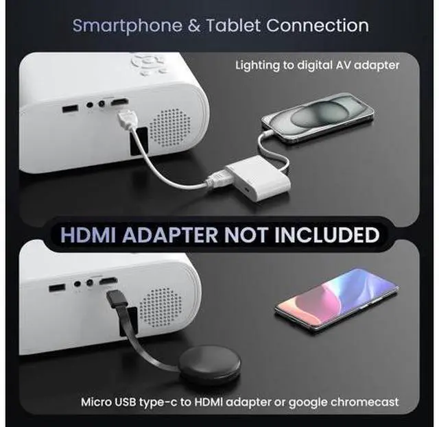 Alt view image 3 of 7 - Projector, Native 1080P Full HD Bluetooth Projector with Speaker, 9500 Lumens Outdoor Portable Movie Mini Projector Compatible with Laptop, Smartphone, TV Stick, Xbox, PS5