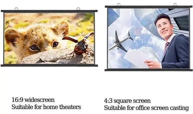 Alt view image 3 of 7 - Manual Pull Down Projector Screen 40" 50" 60" HD Projection Screen Wall Hanging Movie Screen for Home Theater Office Game(72inch(16:9))