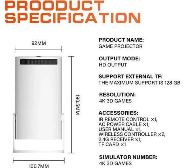 Alt view image 7 of 7 - M300 Max Game Projector, Projector And Game With 2 Wireless Controllers Game Projector with Controllers, Projector, M300 Max Video Game Projector, P30 Max Projector and Game