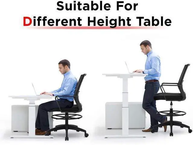 Alt view image 7 of 7 - Drafting Chair Tall Office Chair Mesh Ergonomic Mid-Back Desk Chair with Adjustable Foot Ring for Executive Computer Standing Desk, Black
