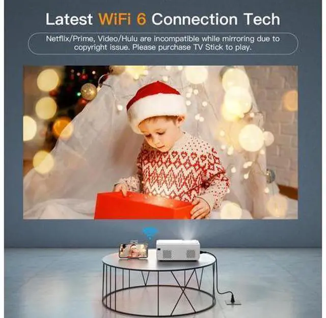 Alt view image 2 of 7 - Projector with WiFi and Bluetooth, VOPLLS Portable Outdoor Projector 4K Support with Electric Focus, Native 1080P Home Movie Projector