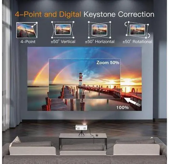 Alt view image 4 of 7 - Projector with WiFi and Bluetooth, VOPLLS Portable Outdoor Projector 4K Support with Electric Focus, Native 1080P Home Movie Projector