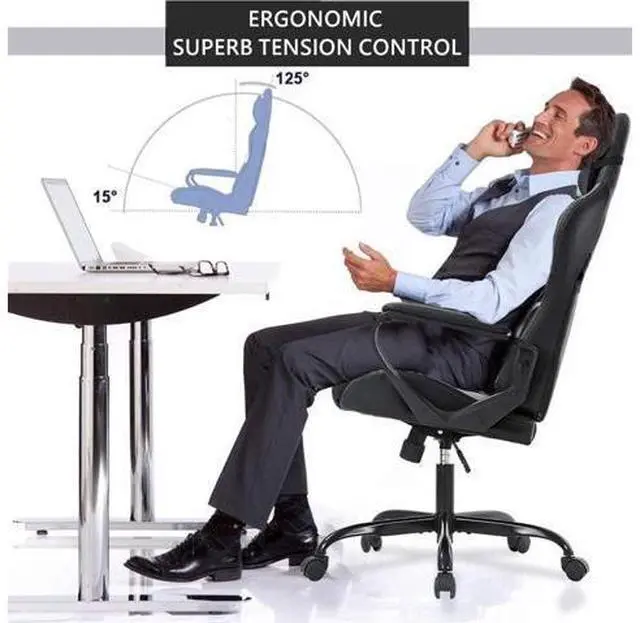 Alt view image 3 of 7 - Gaming Chair High-Back Office Chair Ergonomic Video Game Chairs Height Adjustable Reclining Computer Chair with Lumbar Support Armrest Headrest Swivel Chair Game Chair for Adult Teen - White