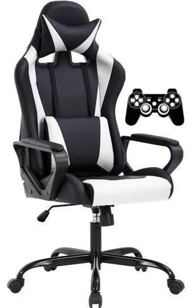 Main image of Gaming Chair High-Back Office Chair Ergonomic Video Game Chairs Height Adjustable Reclining Computer Chair with Lumbar Support Armrest Headrest Swivel Chair Game Chair for Adult Teen - White