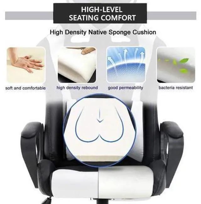 Alt view image 4 of 7 - Gaming Chair High-Back Office Chair Ergonomic Video Game Chairs Height Adjustable Reclining Computer Chair with Lumbar Support Armrest Headrest Swivel Chair Game Chair for Adult Teen - White